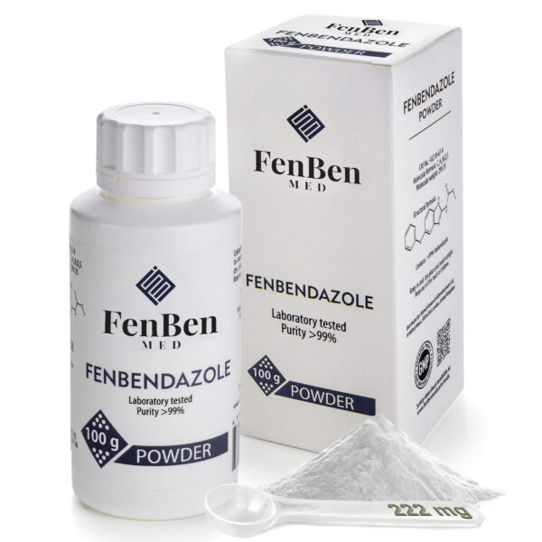 Fenbendazole 100gr powder bottle with measuring plastic scoop